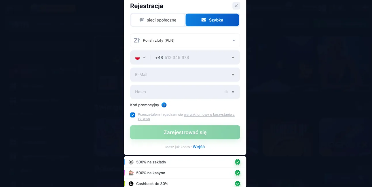 1win zarejestrować